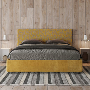Letto Matrimoniale 160x210 cm con Rete e Contenitore con Testata e Alzata Comoda Imbottito in Tessuto Era Arla Giallo