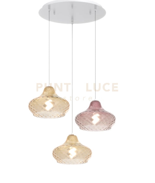 SOSPENSIONE BIANCO 3 LUCI TONDA VETRI (2 X PICCOLO AM + 1 X PICCOLO RU) 1191BI-S3 TP-AR