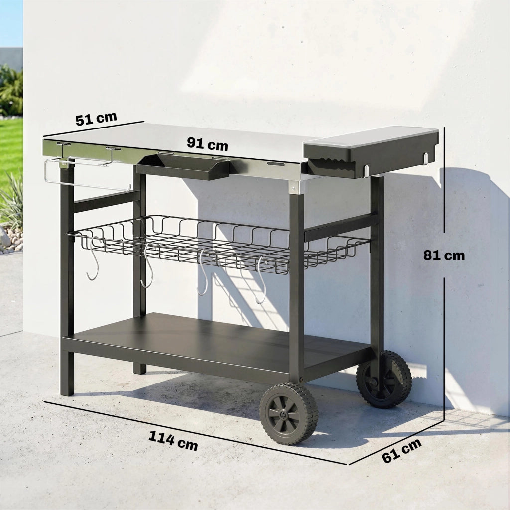 Carrello da Cucina 3 Livelli ¨C Zephmum ¨C Nero, Acciaio Inox, 114x61x81cm