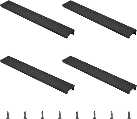 Maniglia di Carreggiata in Stile Moderno - Maniglia Invisibile - Maniglia Nascosta - Lega di Alluminio - Maniglia per Armadi - Nero Opaco - 300mm - 4 pz - Utilizzo Domestico - Adatto per Porte di Armadi