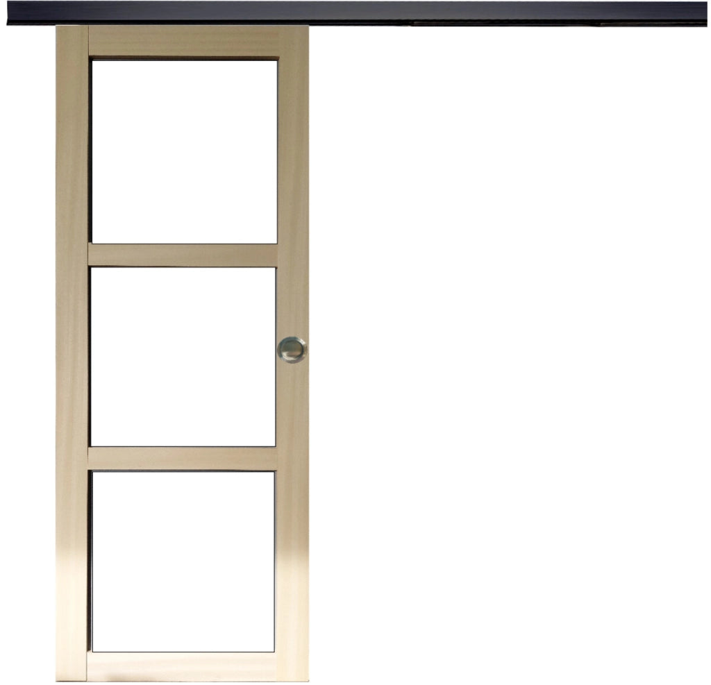 Porta scorrevole in legno Ayous Vetro trasparente H204 x L83 + Binario alluminio nero e 2 gusci senza maniglia