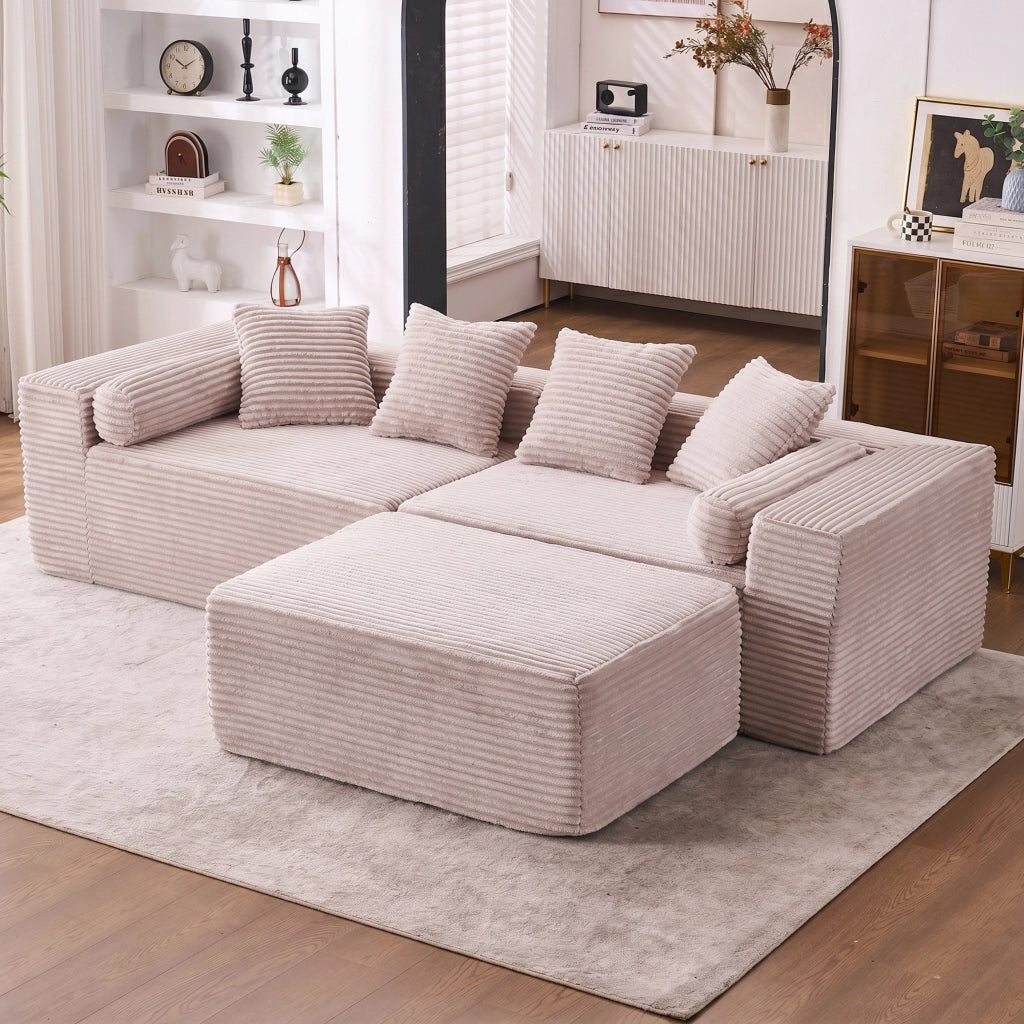 Divano angolare modulare senza montaggio con chaise longue in schiuma e molle beige 266 × 110 × 60,01 cm