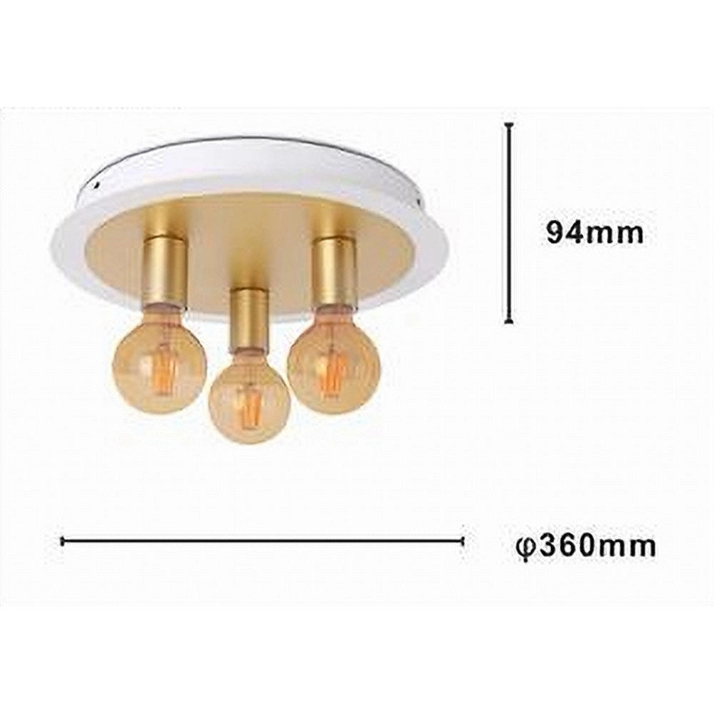 Trade Shop - Plafoniera A Soffitto In Metallo Oro Bianco Con 3 Luci Lampada Attacco E27 32668 -