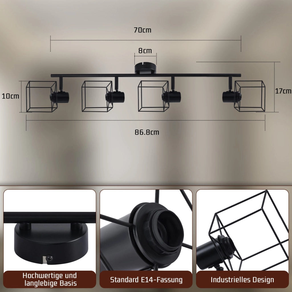 ZMH Faretto da soffitto 4 fiamme orientabile 350° lampada da soffitto vintage in metallo soggiorno