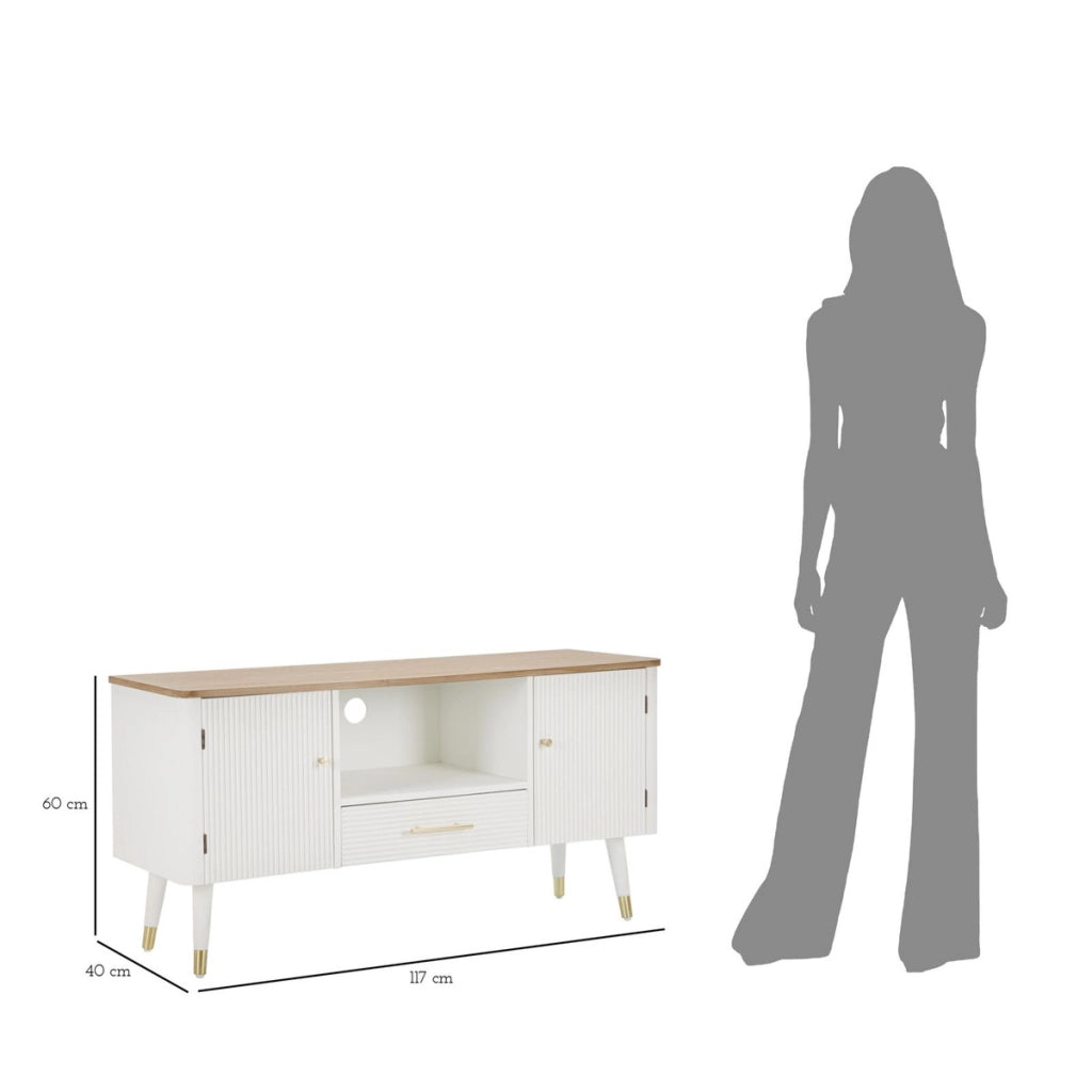 Mobile Porta TV VKH228, Bianco, Legno, 117x40x60 cm