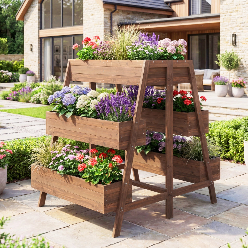 Orto rialzato a più livelli in legno rivestito per interno ed esterno giardino patio balcone-Supporto per piante contenitore scaffale per serre Caffè