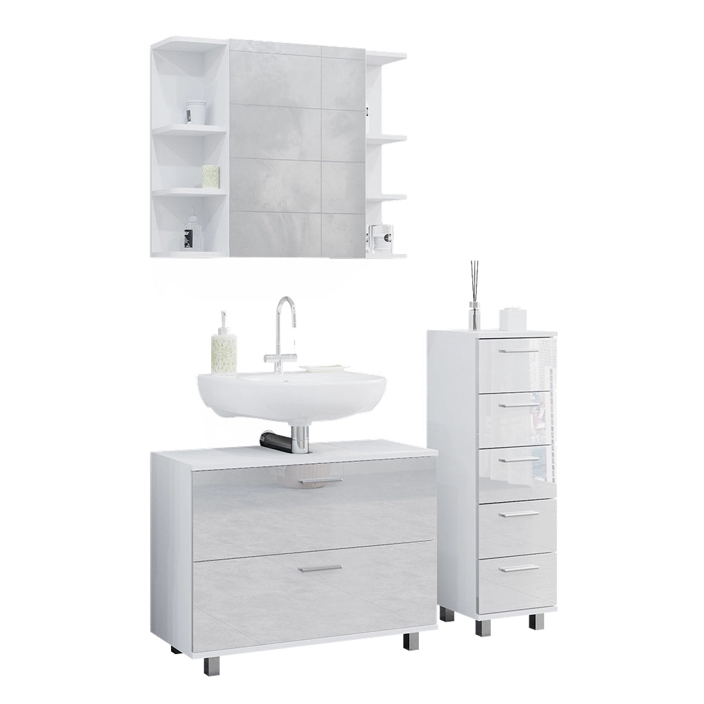 Vicco Set di mobili da bagno Bianco lucido 3 parti, con base 80 cm