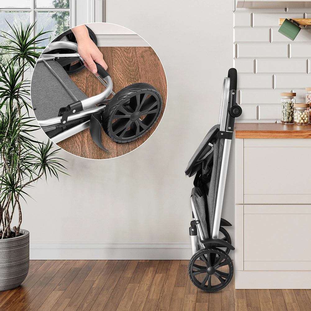 Carrello Spesa Pieghevole 56L Grigio Borsa Termica Trolley Portaspesa e Tracolla