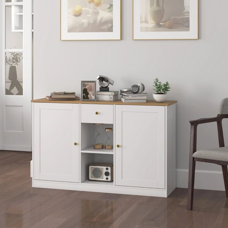 Credenza 120x35x75.2 cm con cassetto; 2 ante e 2 ripiani aperti bianca