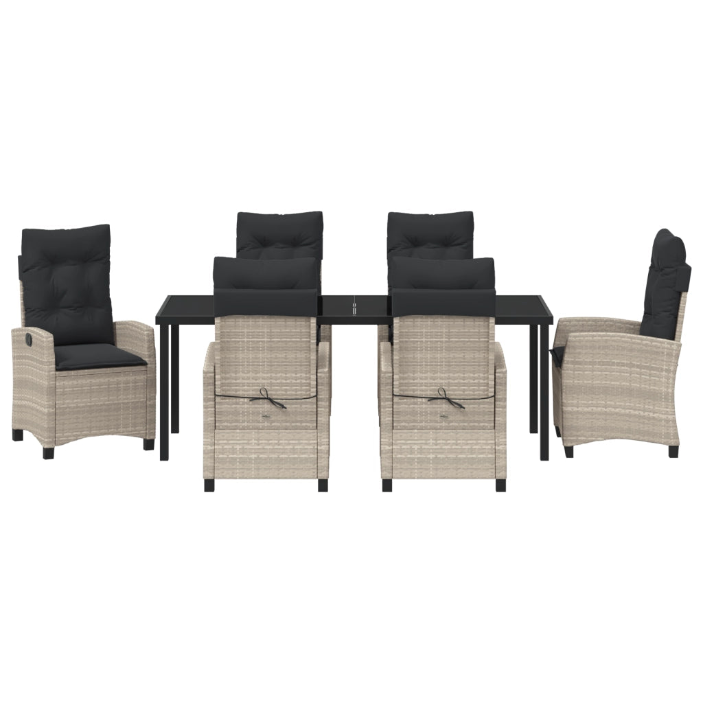 Set da Pranzo da Giardino di 7 Pezzi con Cuscini Grigio Chiaro Polyrattan
