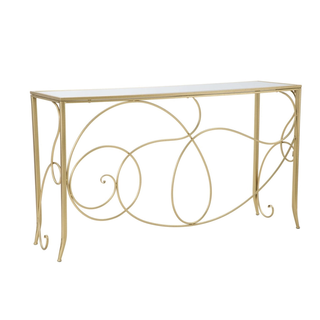 Consolle Art in ferro, MDF e specchio gold – 140 x 40 x H 80 cm