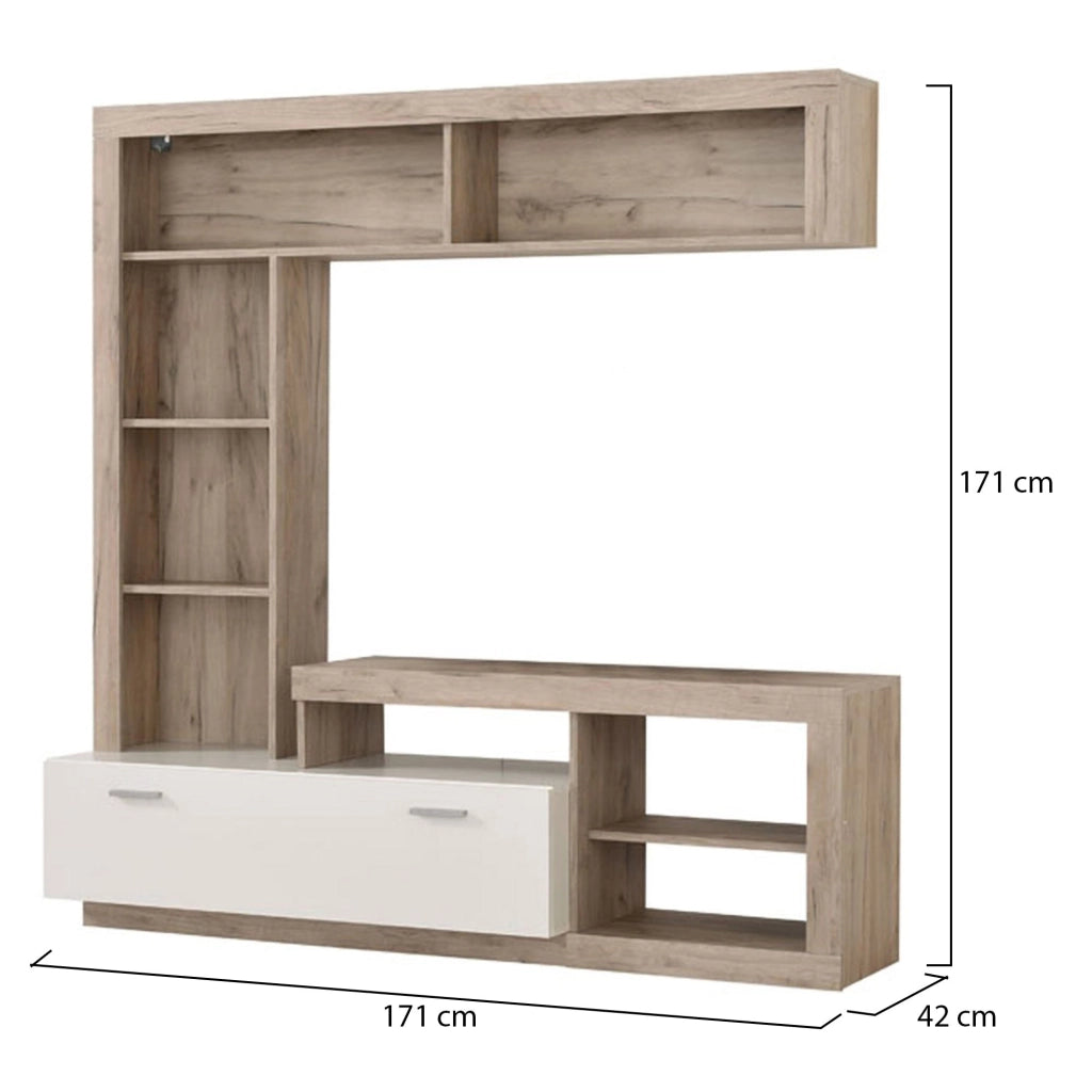 Mobile Soggiorno Moggio, Parete Attrezzata 7 Ripiani, 170.5x41.5x170.5h cm Marrone Rovere Grigio