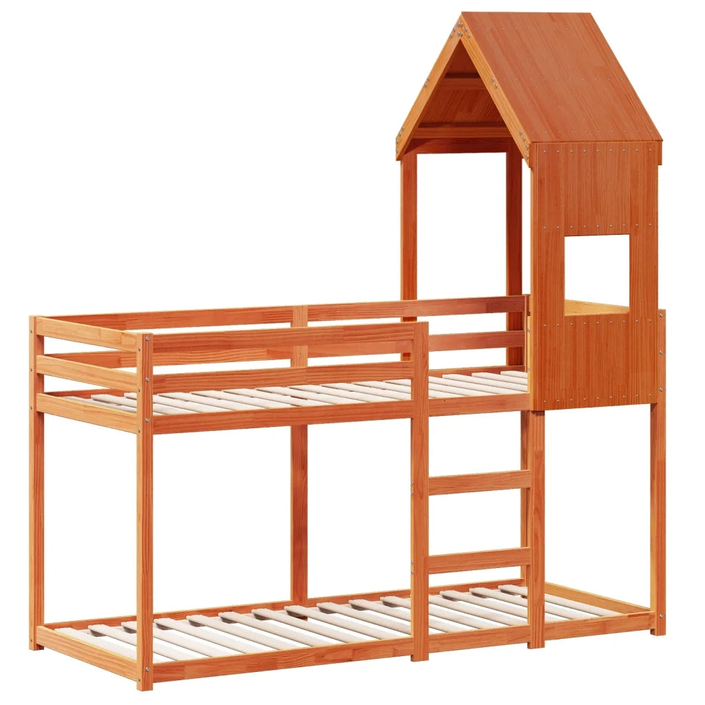Letto singolo | Letto per adulti | Letto a Castello con Tetto Marrone Cera 90x190 cm Massello Pino