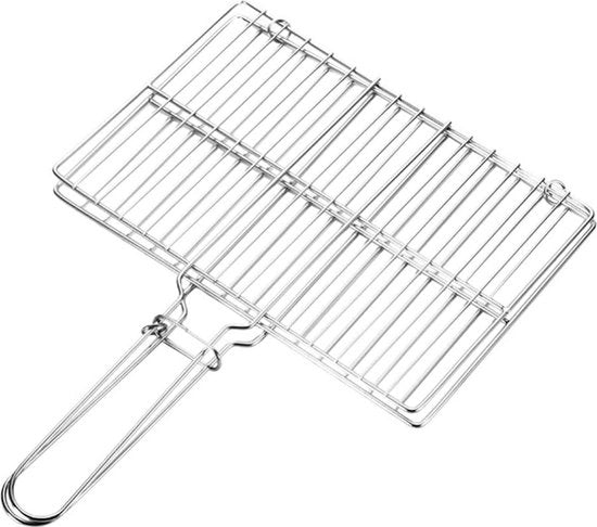 Griglia BBQ in acciaio inossidabile per pesce - con manico - per verdure, bistecca - 30 x 20 cm