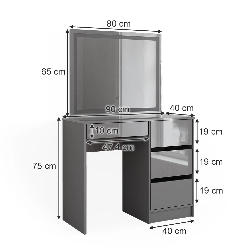 Vicco Set da tavolo per il trucco Grigio 40 cm con specchio a LED
