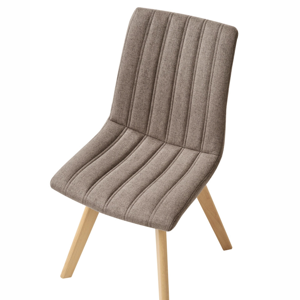 Set di 2 Sedie da Pranzo Tessuto tortora e Gambe in Legno Imbottitura verticale Schienale curvo