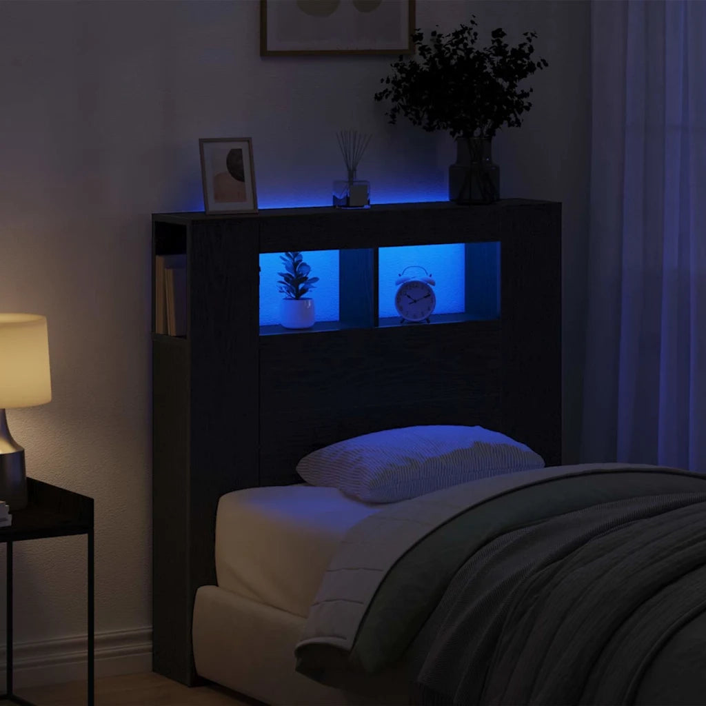 Testiera | Testata LED con lo scaffale Rovere Nero 100 x 18,5 x 103,5 cm