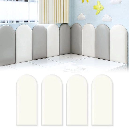 Pannelli per parete 3D, rivestimento autoadesivo per parete, rivestimento per parete impermeabile in PU per camera da bambini, pannello per parete imbottito, testa di letto antibatterico (Bianco, 20x40cm, 4 pezzi)