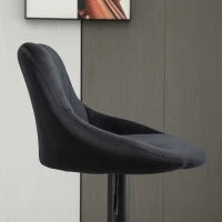 Set di 2 Sgabelli da Bar, Sgabello Girevole Regolabile in Altezza, con Poggiapiedi, Schienale, Sgabello da Bancone, Velluto, Metallo, 46 x 48 x 83-104 cm, Nero