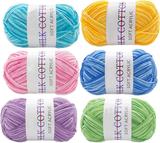 Set di spugne a maglia in cotone - 6 colori - Adatto per maglie e sciarpe - 50g