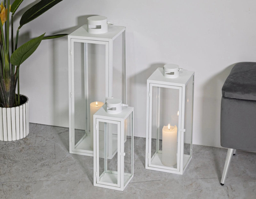 LANTERNE WHITE SET 3 PZ CM 22X22X66-18X18X49,5-14X14X39