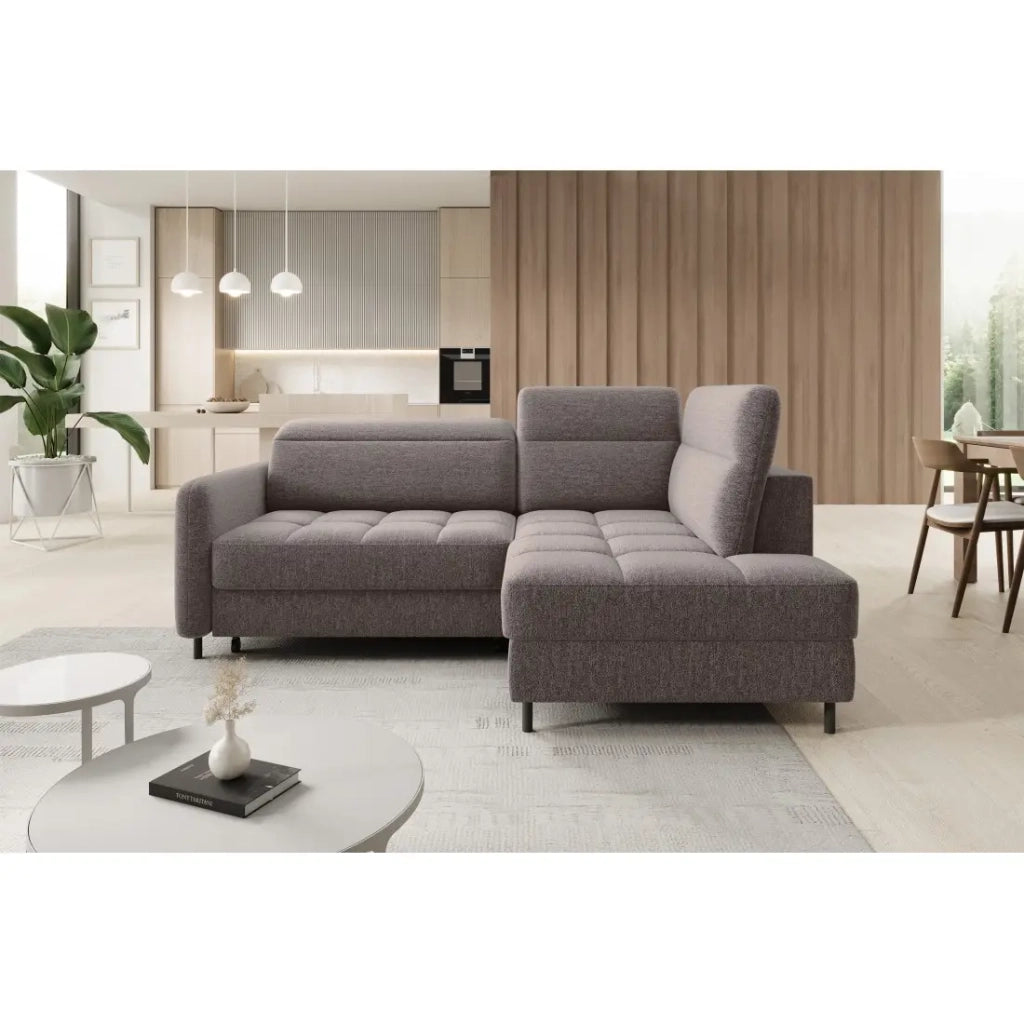 Divano ad angolo destro convertibile BARNEA 208 cm marrone con contenitore