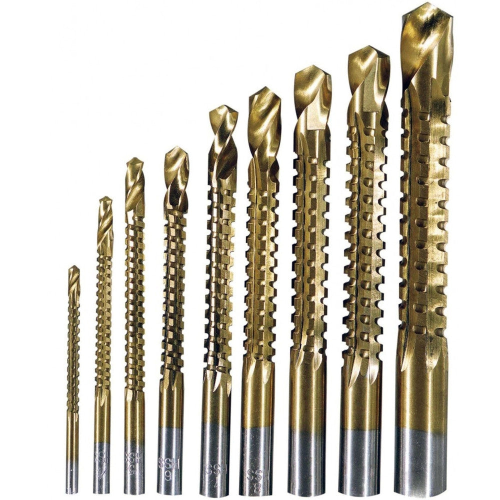 Trade Shop - Punte Acciaio Set Da 9 Trapano Per Forare Titanio Legno Ferro Fresare Filettare -