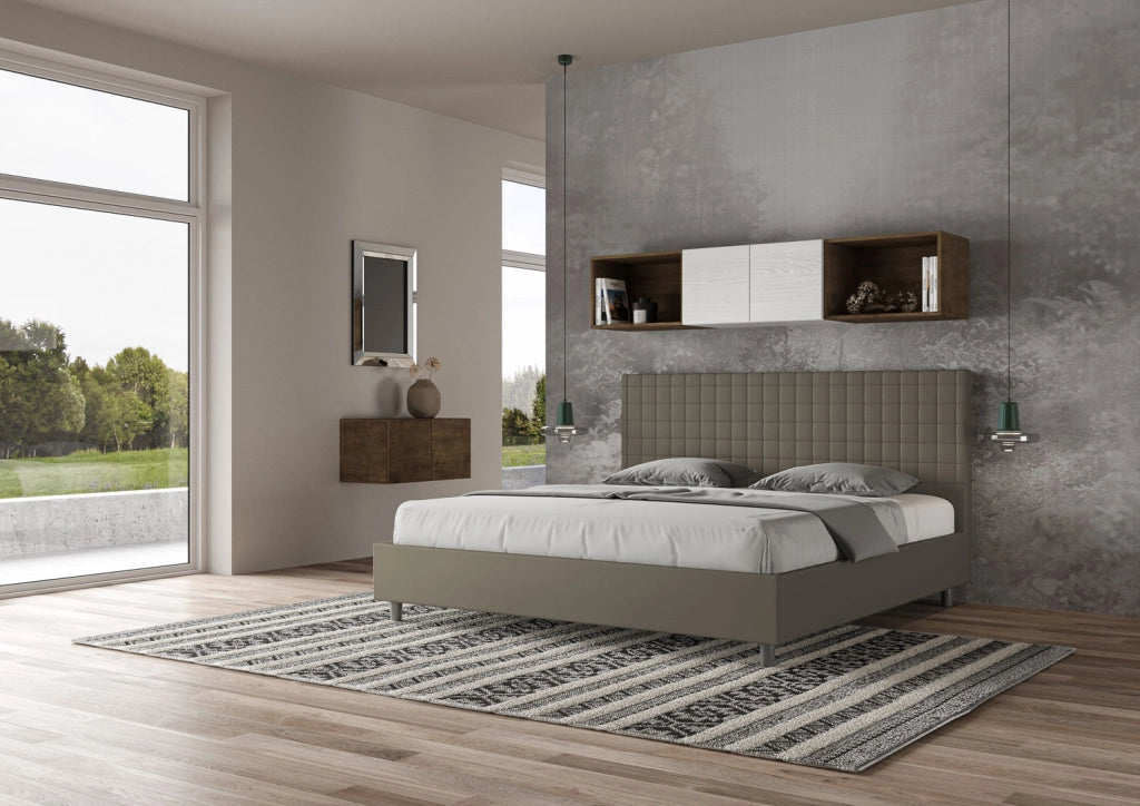 BS COM Letto matrimoniale king size con rete imbottito 200x200 similpelle cappuccino