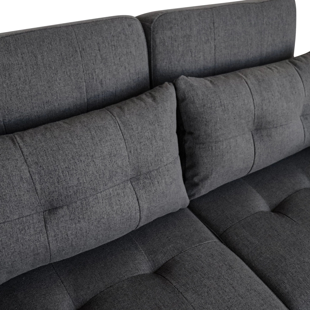 Divano letto 2 posti - con schienale regolabile e USB - in cotone e lino grigio