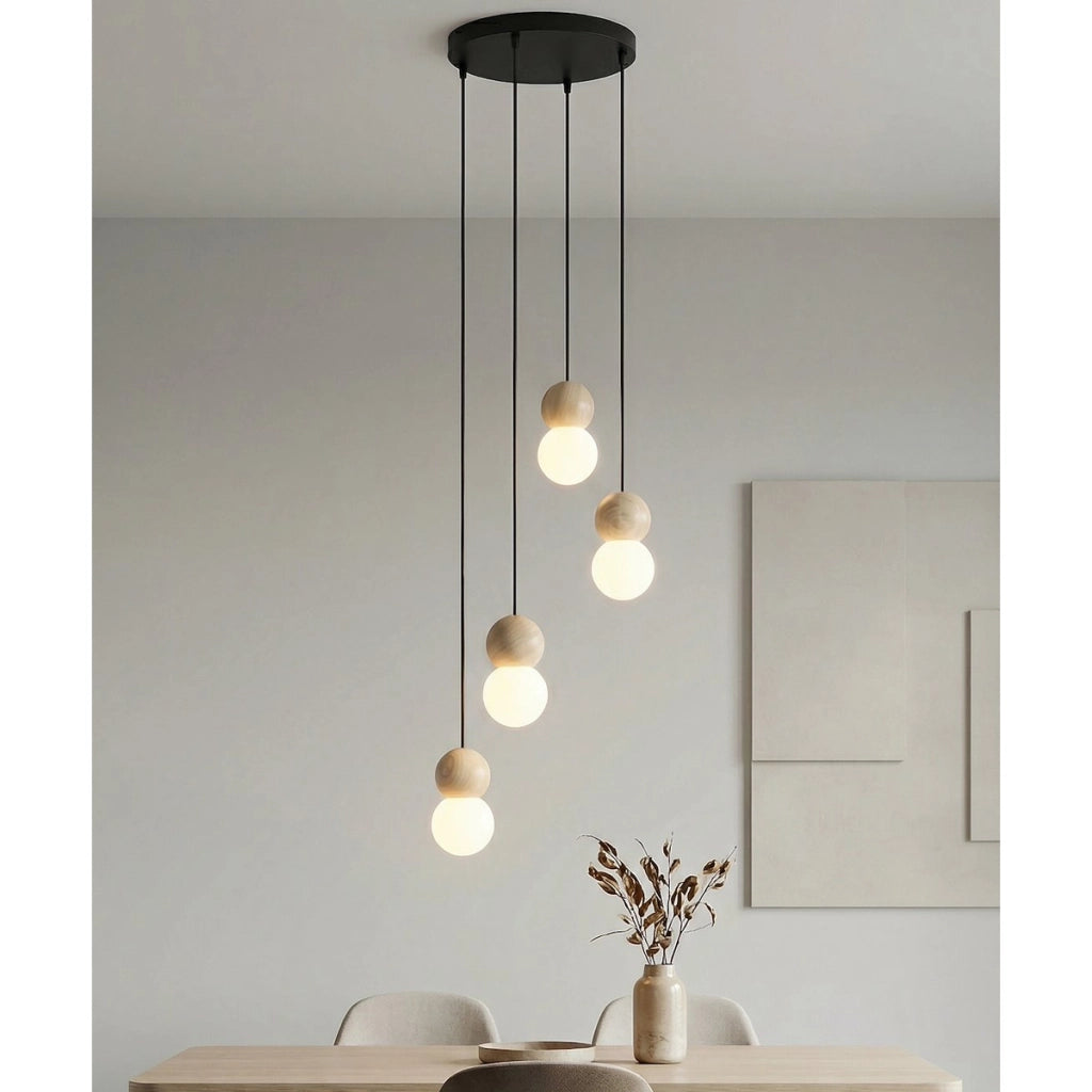 Lampada a sospensione LOOP in acciaio nero e legno naturale