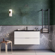 Mobile bagno sospeso 100cm bianco lavabo nero opaco specchio armony, selezione accessori senza specchio