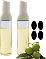 Set di Dispensatori di Olio Automatici 2 pezzi | 500ml Bicchieri in Vetro Beige con Spillo Senza Gocciolamento, Ciotola Ampia per Evacuazione Facile e Pulizia - bianco