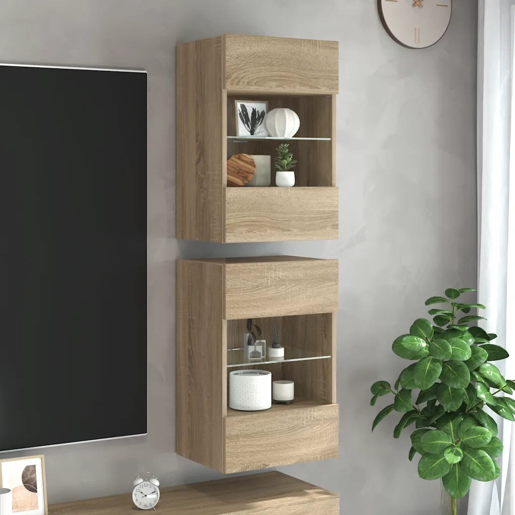Mobili da parete con luci LED per TV 2pz | Armadietto TV | Mobile Porta TV Rovere Sonoma 40x30x60,5 cm