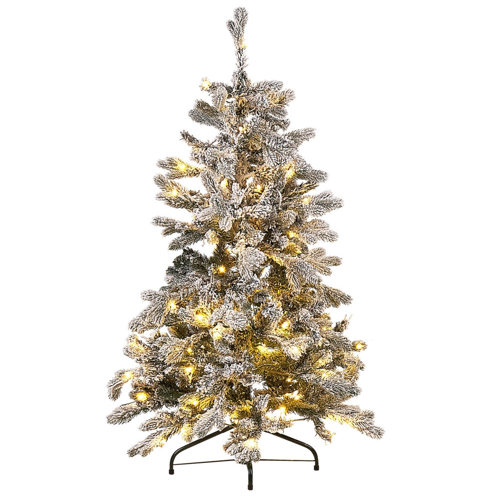 Albero di Natale artificiale innevato preilluminato con supporto in metallo 120 cm bianco