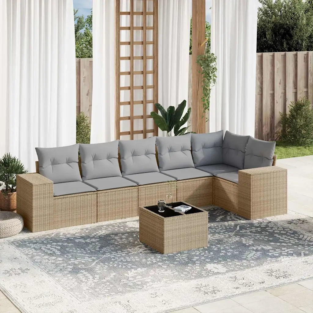 Set Divani da Giardino 7 pz con Cuscini Beige in Polyrattancod mxl 90300
