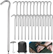 Pali per tenda in alluminio stabile da 18 cm con corda riflettente - Ideali per campeggio in giardino, pesca - Argento