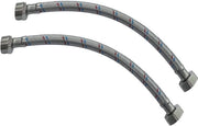Set di attacco per tubi da 2 pezzi - Seringa flessibile 300 mm - 1/2 pollice maschio/femmina - Per rubinetti/mistatori - Rivestimento in acciaio inossidabile - Temperatura massima 90 °C - Tubo di connessione supplementare