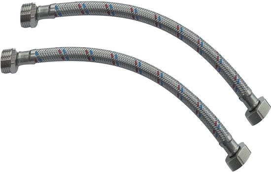 Set di attacco per tubi da 2 pezzi - Seringa flessibile 300 mm - 1/2 pollice maschio/femmina - Per rubinetti/mistatori - Rivestimento in acciaio inossidabile - Temperatura massima 90 °C - Tubo di connessione supplementare