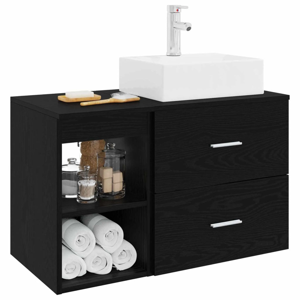Set di mobili per il bagno 2 pcs Rovere Nero 3403889