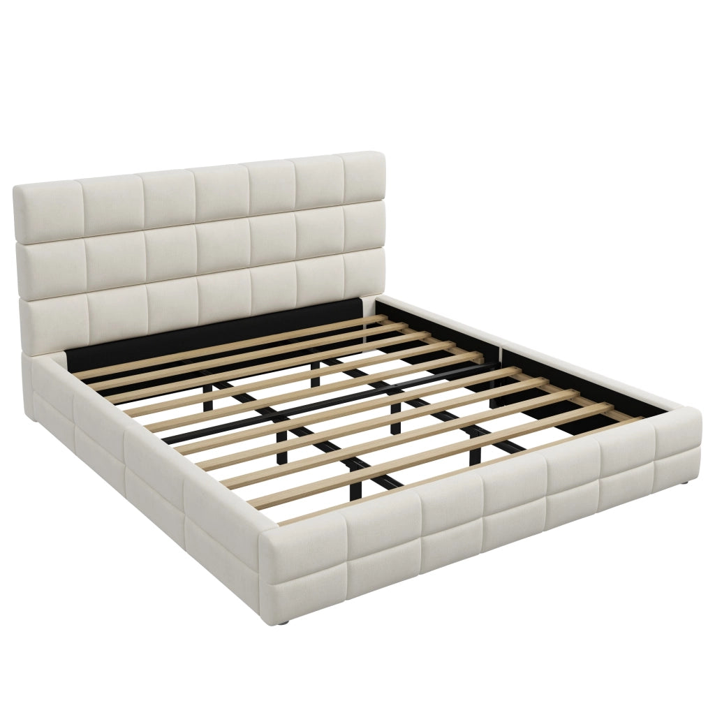 LETTO imbottito 180x200 cm in velluto beige