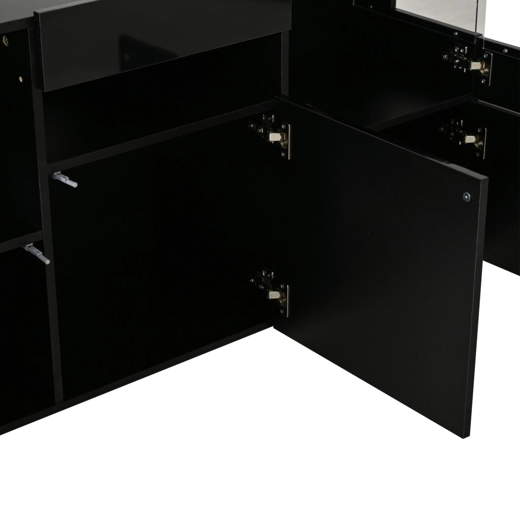 Credenza soggiorno 140 cm nera con LED e 3 ante