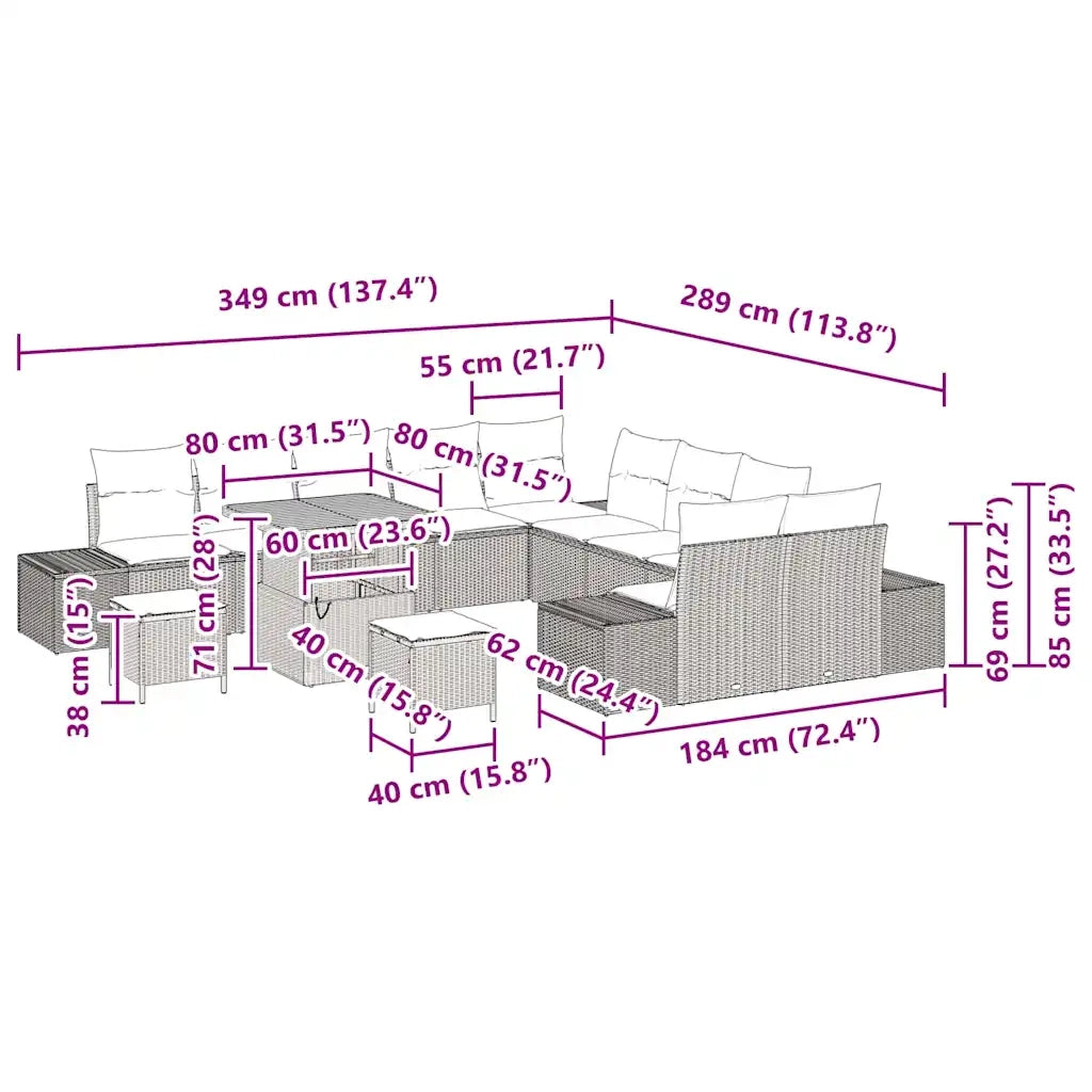 Set Divano da Giardino con cuscino 13 pcs Grigio polyrattan 3362843