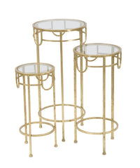 Porta Telefono Oro Set 3 Pz Ø33x70 -28x60-23x50 cm in Ferro e Vetro Oro