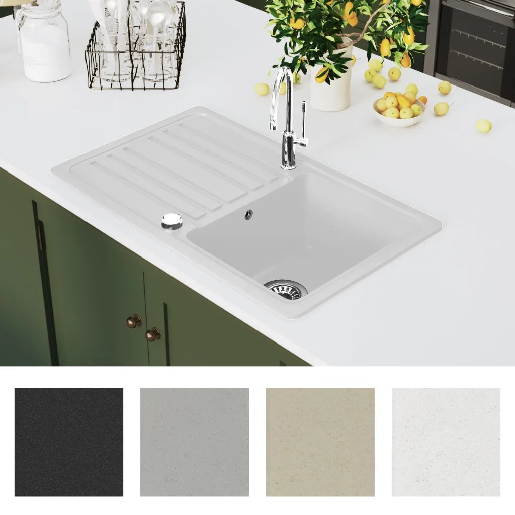 Lavandino cucina granito lavello singolo scolapiatti reversibile bianco CFW3669619