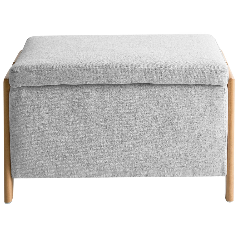 Set divano e panca tessuto grigio imbottito Gambe in ferro Funzione letto Contenitore aggiuntivo Stile moderno