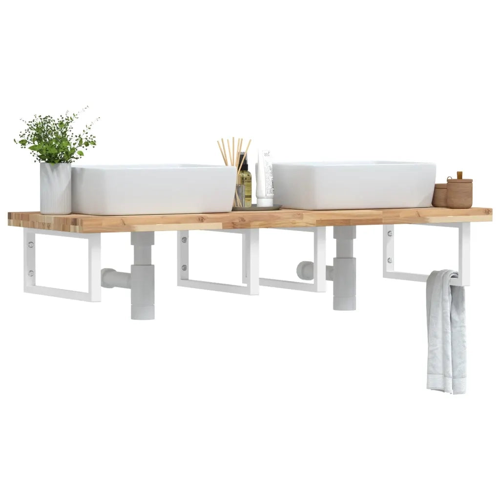 vidaXL Ripiano a Parete per Lavabo in Acciaio e Massello di Acacia
