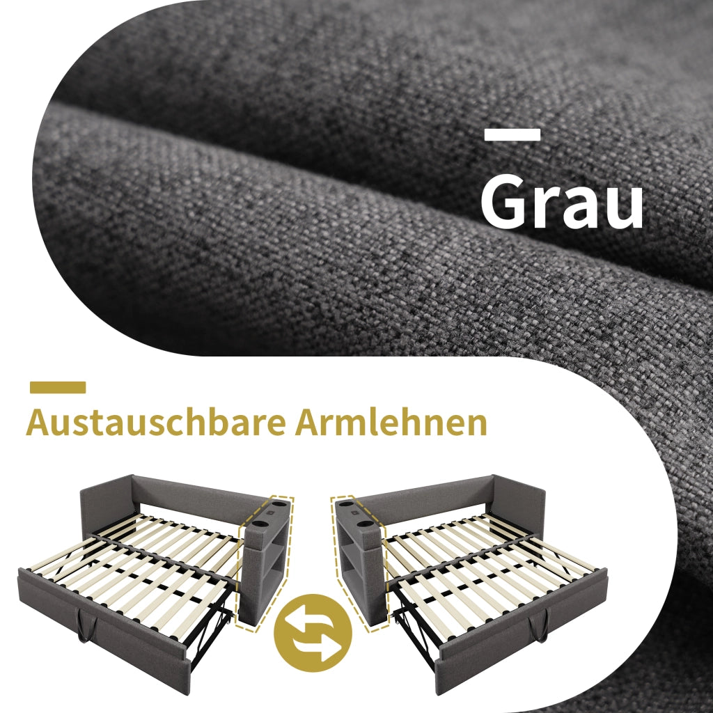 Daybett con letto estraibile cotone lino grigio 90x190 cm