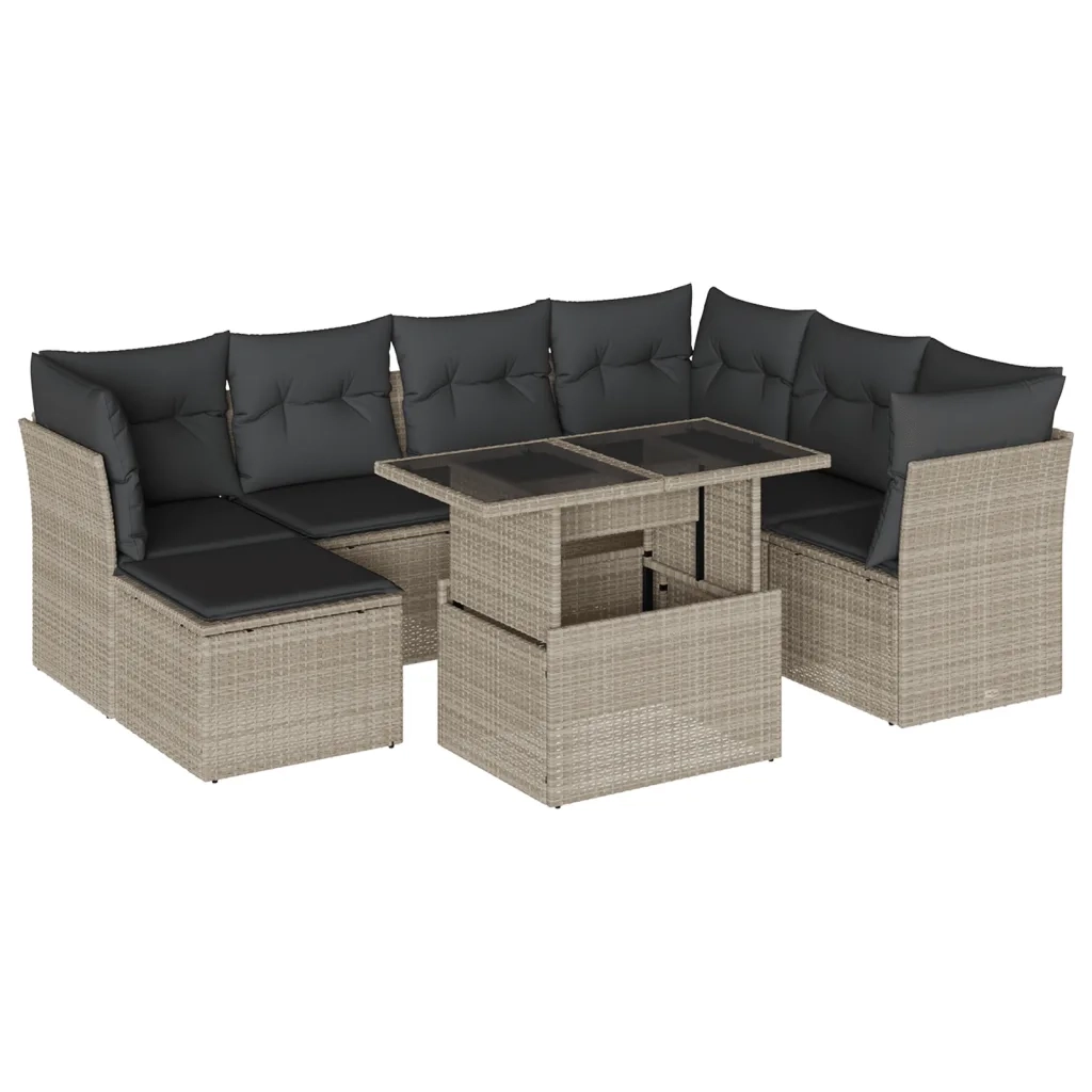 Set Divano da Giardino 8pz con Cuscini Grigio Chiaro Polyrattan