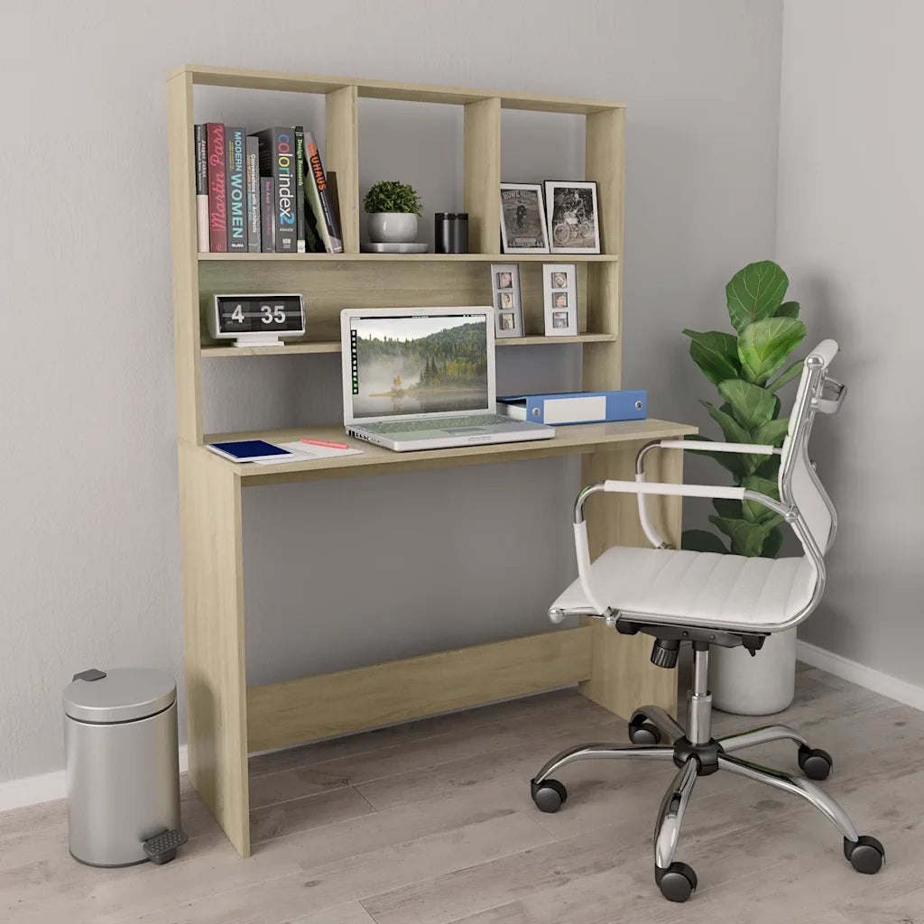 Scrivania | Tavolo da Ufficio e Ripiani Rovere Sonoma 110x45x157 Legno Multistrato