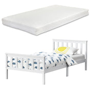 Letto 1 Piazza e Mezza in Legno di Pino con Materasso Ipoallergenico 120 x 200 cm Letto con Testiera e Pediera Alte - Bianco